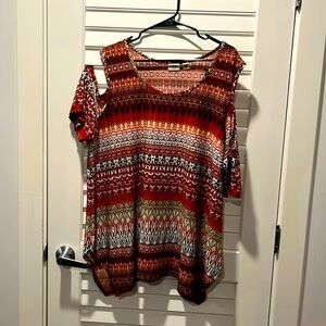 Multi colored shoulder cut out shirt